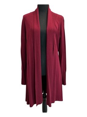 Le Chateau Women's Open-Front Burgundy Red Ribbed knit Cardigan Sweater Sz L
